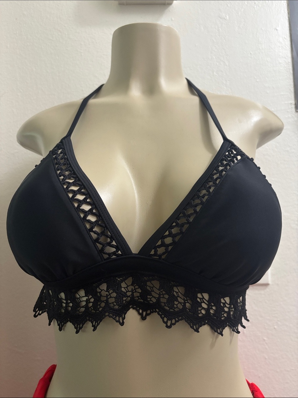 Xhilaration Black Lace-Trim Halter Bralette